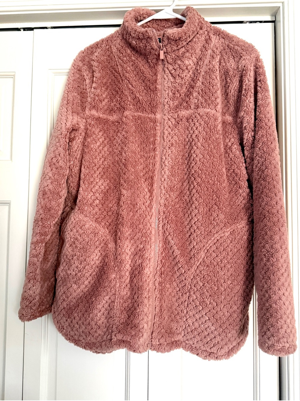 Plush Zip-Front Teddy Jacket in Dusty Rose